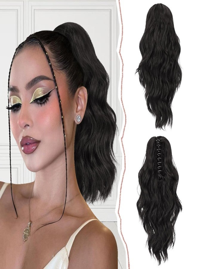 SOFEIYAN 14" Ponytail Extension, Short Wavy Claw Clip in Ponytail Hair Extension Synthetic Hairpieces Natural Black Layered Natural Fluffy Curly Drawstring Ponytail Hair Piece for Women - Image 1